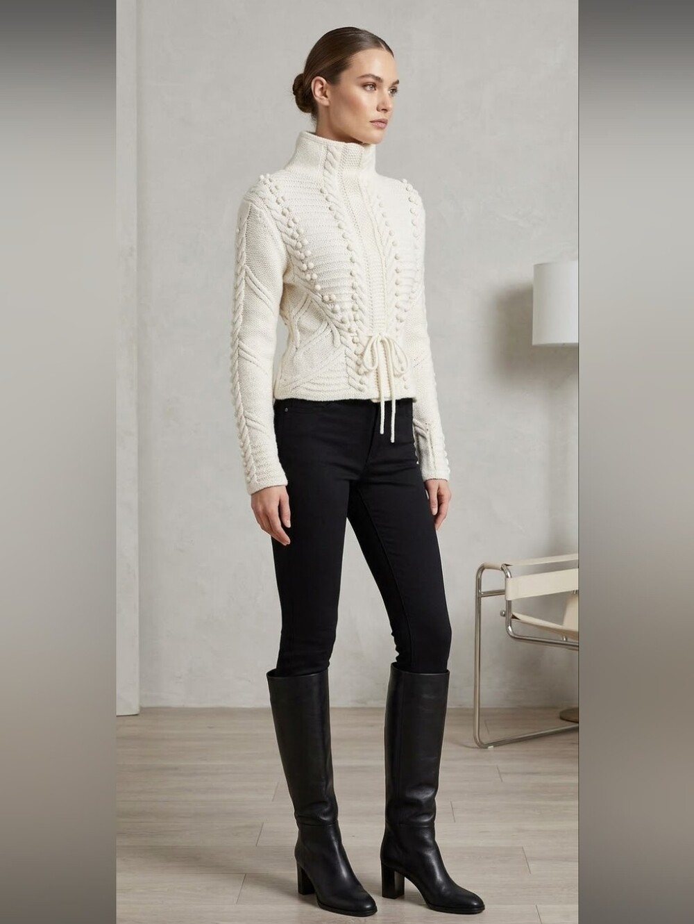 H&M Cream Military Style Hand Knitted Belted Cardigan Blazer XS Lamb Wool Angora